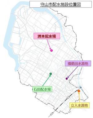 地図：守山市配水施設位置図