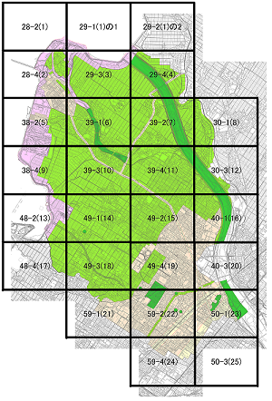 地図：屋外広告物地域区分図郭割図