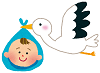 イラスト：赤ちゃんを運ぶコウノトリ