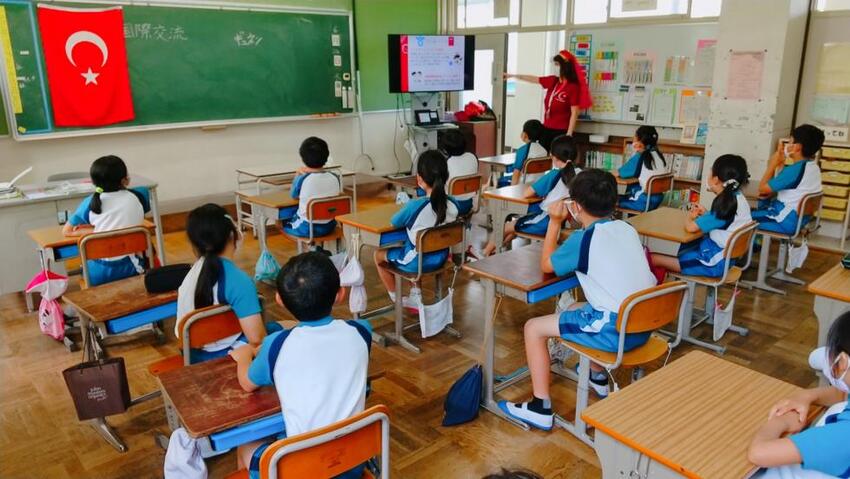写真：中洲小学校のトルコ紹介の様子