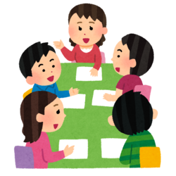 イラスト：男女が会議をしている様子